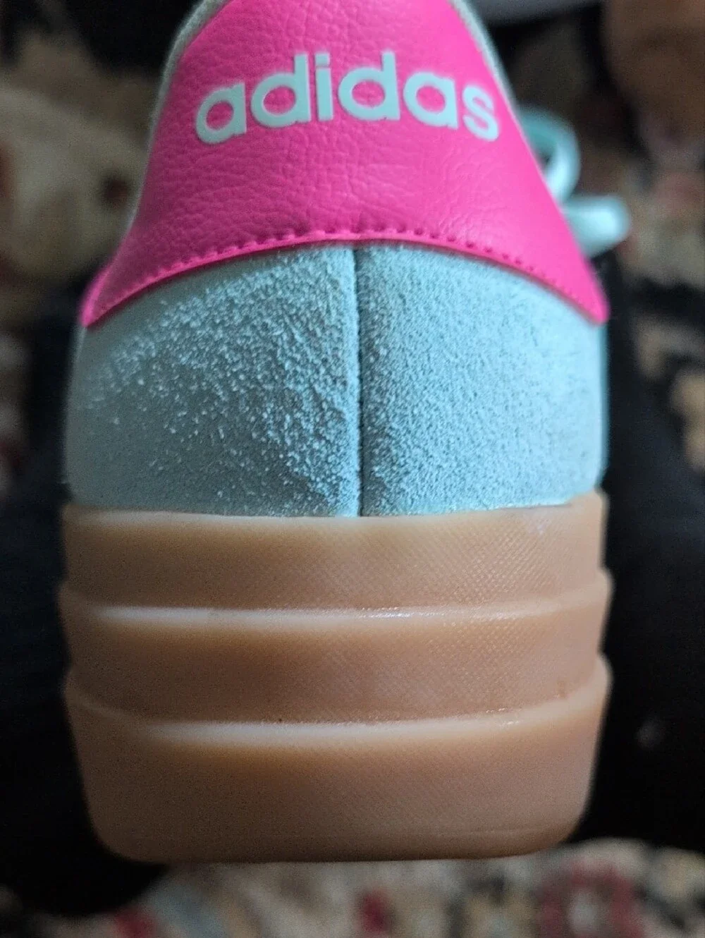 adidas Women’s Mint Green Suede Sneakers with Pink Stripes - Picture 4 of 4